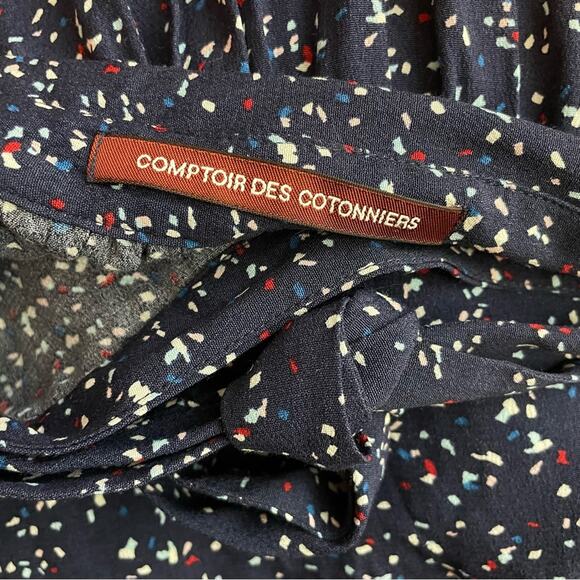 Comptoir Des Cotonniers Navy Blue Confetti Print Bow Waist Flowy Skirt womens S - Picture 11 of 15